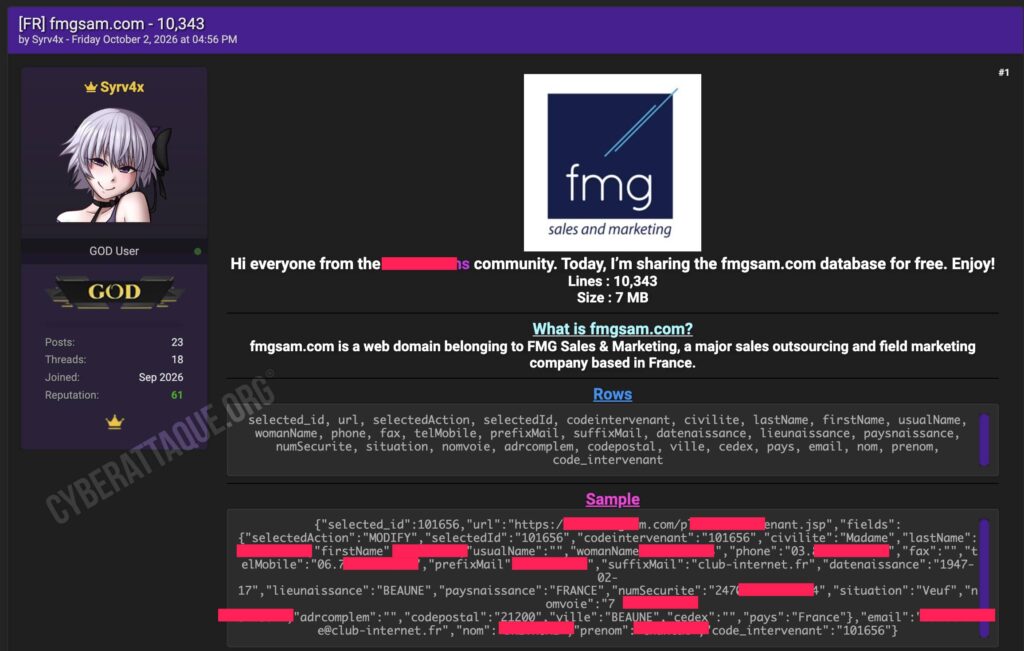 FMG Sales & Marketing cyberattaque