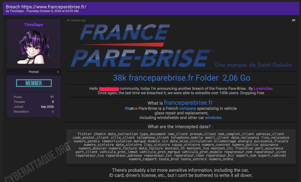 France Pare-Brise cyberattaque