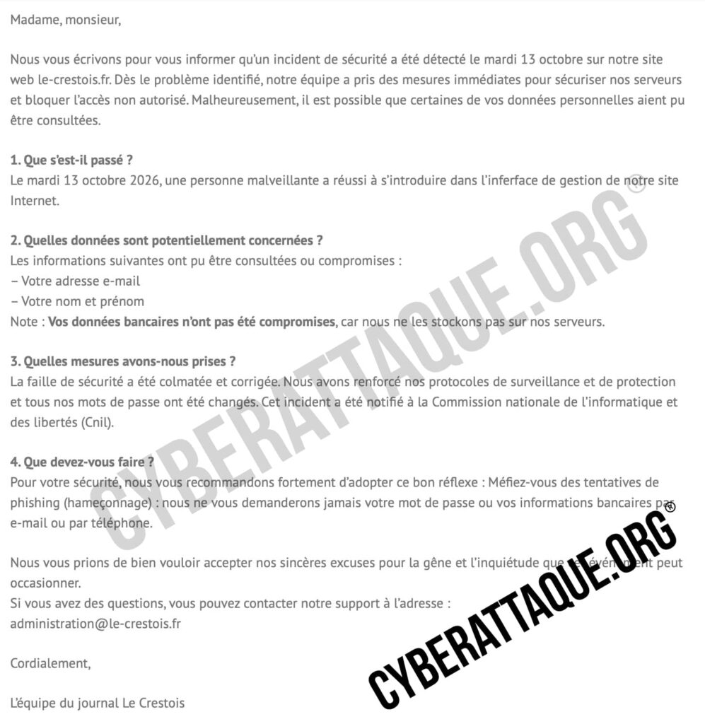 Le Crestois cyberattaque
