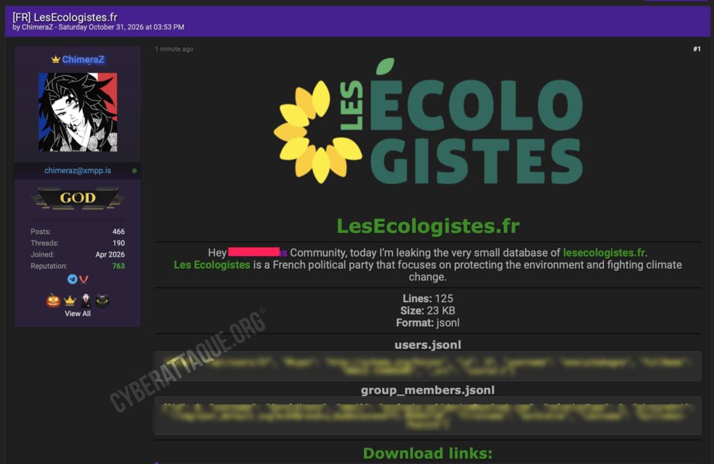 Les Écologistes cyberattaque