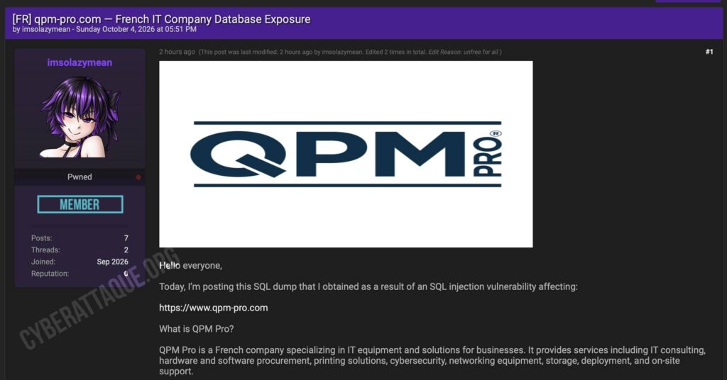 QPM pro cyberattaque