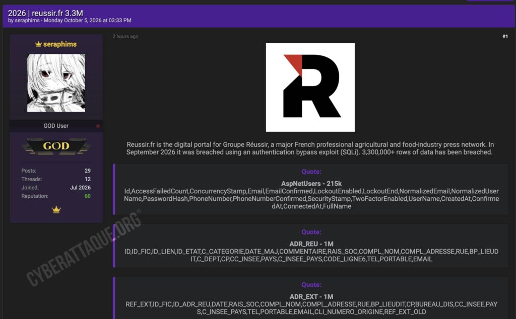Réussir.fr cyberattaque