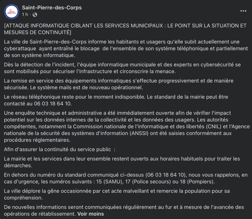 Saint-Pierre-des-Corps cyberattaque