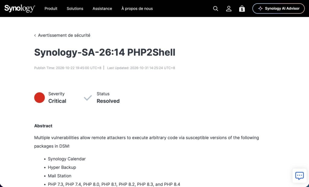 Synology cyberattaque