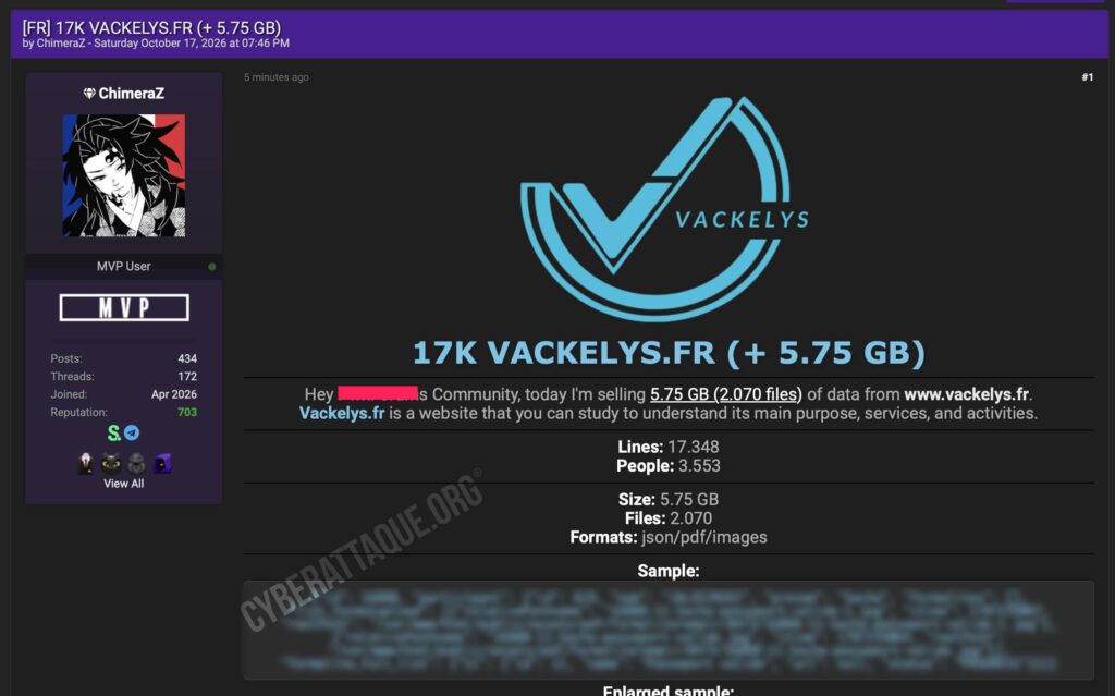 Vackelys cyberattaque